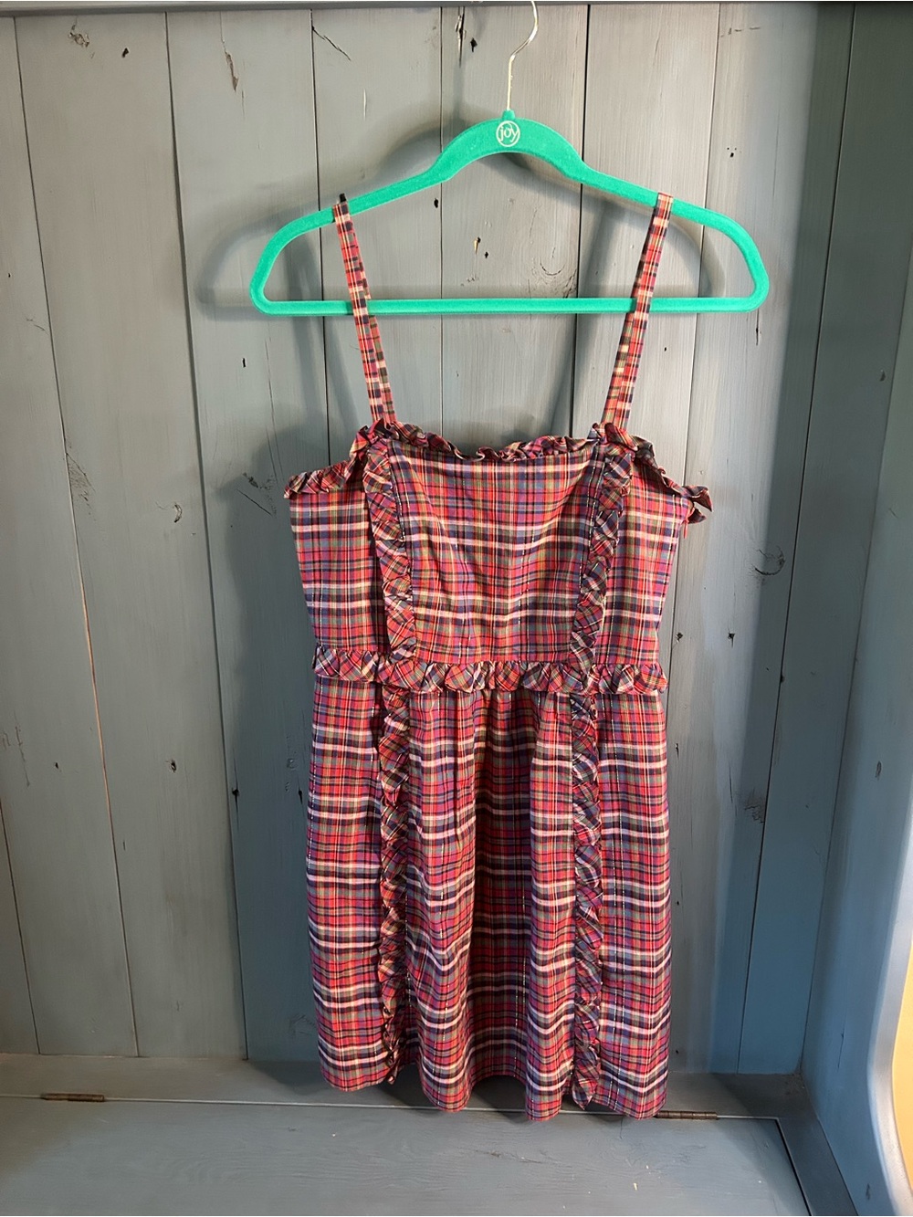 Marc by Marc Jacobs Red and Green Plaid Ruffle Summer Mini Dress | 4
